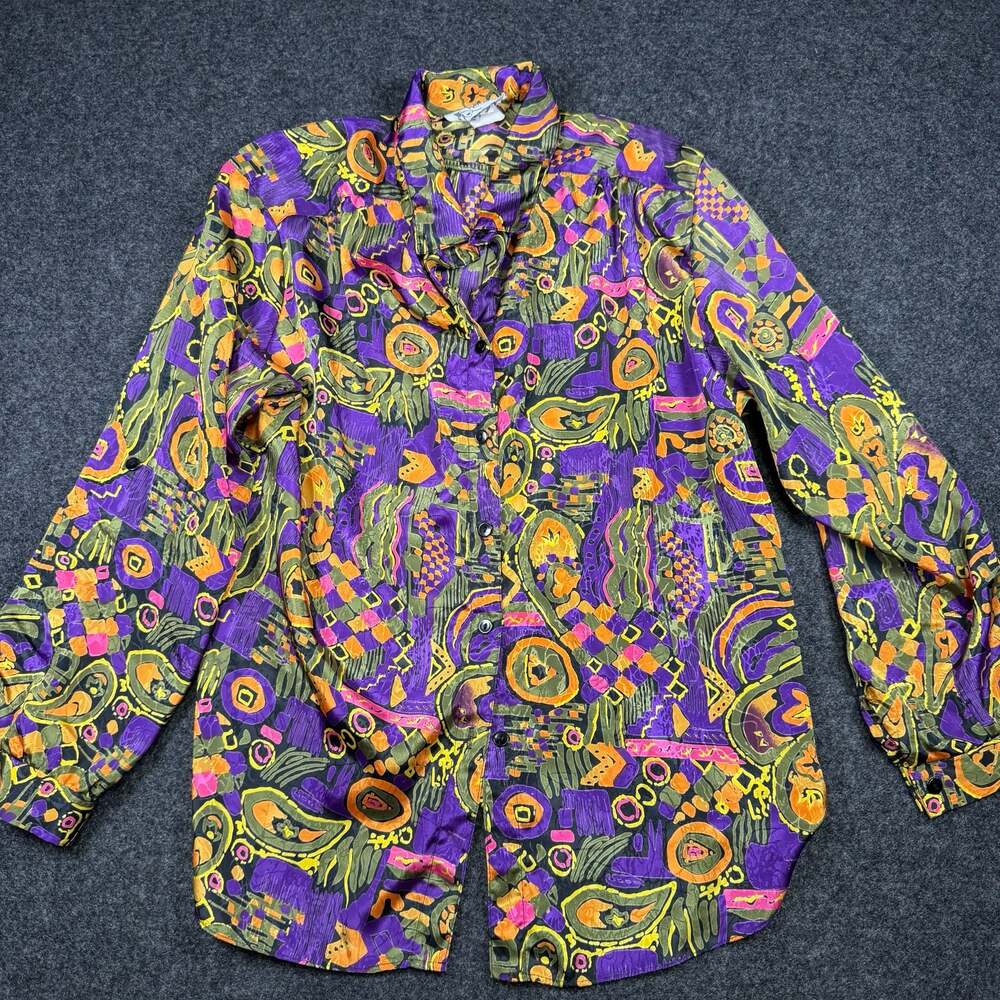 Maycene Vintage Abstract Pattern Button-Down Blouse